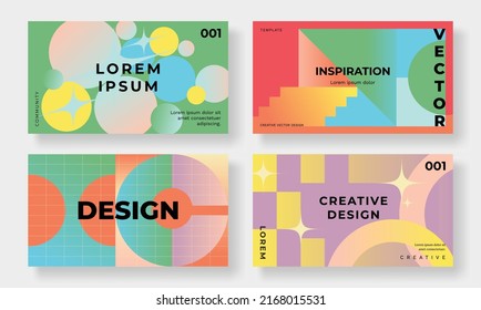 Abstract fluid gradient cover template. Set of modern poster with vibrant graphic color, geometric shapes. Retro gradient background design for brochure, flyer, wallpaper, banner, business card.