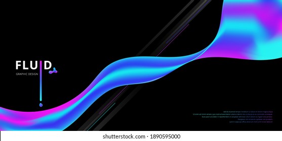 Abstract fluid gradient shape flowing on black background with space for your text. Vector illustration
