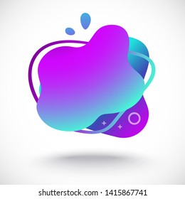 Abstract fluid gradiented shape, trendy neon blue violet cyan colors. Useful as a design element for web banners, flyers. Isolated, white background, applicable for your text. Vector illustration.