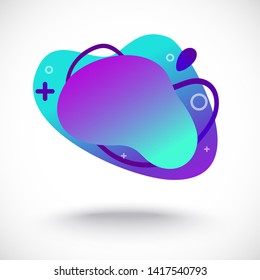 Abstract fluid gradiented shape, trendy neon blue violet cyan colors. Useful as a design element for web banners, flyers. Isolated, white background, applicable for your text. Vector illustration.