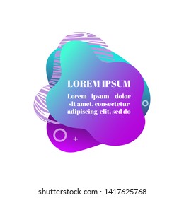 Abstract fluid gradiented shape, trendy neon blue violet cyan colors. Useful as a design element for web banners, flyers. Isolated, white background, applicable for your text. Vector illustration.