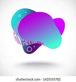 Abstract fluid gradiented shape, trendy neon blue violet cyan colors. Useful as a design element for web banners, flyers. Isolated, white background, applicable for your text. Vector illustration.