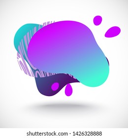 Abstract fluid gradiented shape, trendy neon blue violet cyan colors. Useful as a design element for web banners, flyers. Isolated, white background, applicable for your text. Vector illustration.