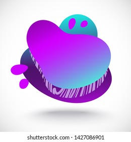 Abstract fluid gradiented shape, trendy neon blue violet cyan colors. Useful as a design element for web banners, flyers. Isolated, white background, applicable for your text. Vector illustration.
