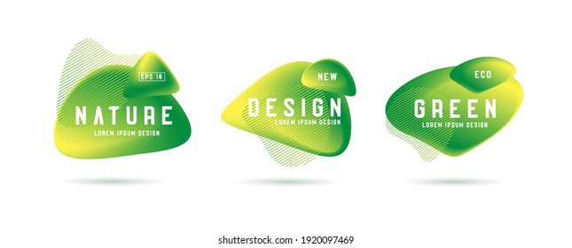 Abstract fluid graphic element set, green eco nature topic, design tags or labels, isolated