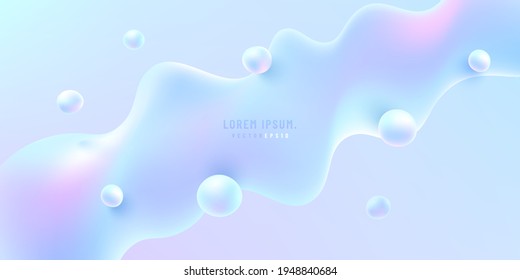Abstract fluid hologram color shape with copy space. Modern futuristic light blue and pink color design. Vector illustration.