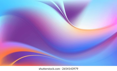 Fondo de onda iridiscente fluido Abstractas. Bolso pastel suave difuminado holográfico. Transiciones suaves de colores iridiscentes. Flujo de la perla del arco iris. Fondo de pantalla de ensueño caprichoso. Ilustración vectorial, EPS 10.