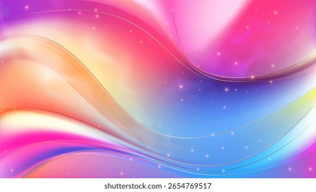 Fondo de onda iridiscente fluido Abstractas. Bolso pastel suave difuminado holográfico. Transiciones suaves de colores iridiscentes. Flujo de la perla del arco iris. Fondo de pantalla de ensueño caprichoso. Ilustración vectorial, EPS 10.