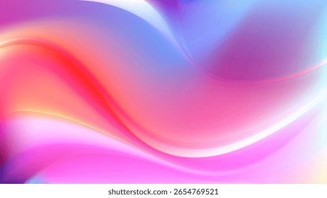 Fundo abstrato da onda iridescente de fluido. Holográfico borrado pastel macio bg. Transições suaves de cores iridescentes. Fluxo de pérola de arco-íris. Papel de parede encantador. Ilustração vetorial, EPS 10.