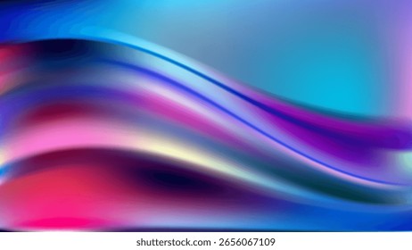 Fondo de onda iridiscente fluido Abstractas. Bolso pastel suave difuminado holográfico. Transiciones suaves de colores iridiscentes. Flujo de la perla del arco iris. Fondo de pantalla de ensueño caprichoso. Ilustración vectorial, EPS 10.