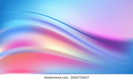Abstract fluid iridescent wave background. Holographic blurred soft pastel bg. Smooth transitions of iridescent colors. Rainbow pearl flow. Whimsical dreamy wallpaper. Vector illustration, EPS 10.