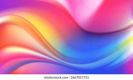Abstract fluid iridescent wave background. Holographic blurred soft pastel bg. Smooth transitions of iridescent colors. Rainbow pearl flow. Whimsical dreamy wallpaper. Vector illustration, EPS 10.