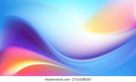 Fondo de onda iridiscente fluido Abstractas. Bolso pastel suave difuminado holográfico. Transiciones suaves de colores iridiscentes. Flujo de la perla del arco iris. Fondo de pantalla de ensueño caprichoso. Ilustración vectorial, EPS 10.