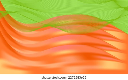 Abstract fluid juicy orange waves background with pastel green  line. Luxury summer backdrop. template. Vector illustration. VIP design. Premium Card. Digital device screen. Banner. Peach Fuzz