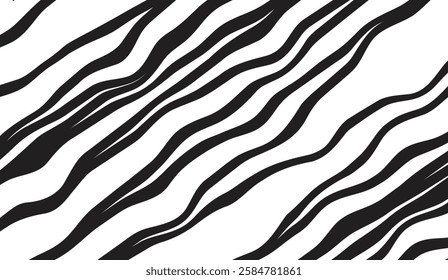 Abstract fluid line pattern in black and white, dynamic contrast and rhythmic flow for modern designs and creative compositions featuring irregular stripes