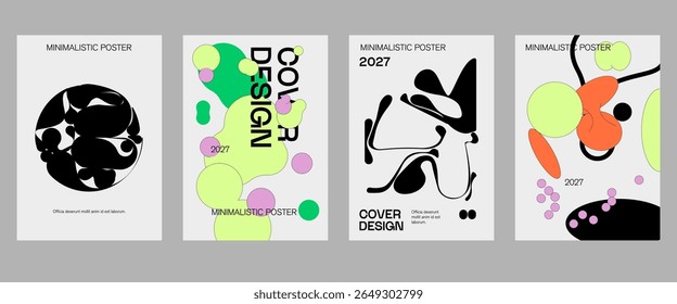 Abstractas Fluido, líneas y Formas creativas Plantillas, tarjetas, cubiertas conjunto. Diseño geométrico, líquidos, Formas. Colección de Vector de moda.