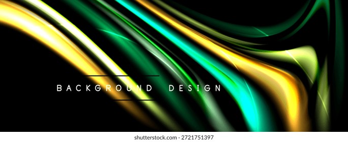Linhas fluidas abstratas, cores vibrantes se misturam. Ondas dinâmicas criam design de fundo moderno. Gradientes suaves, composição elegante.