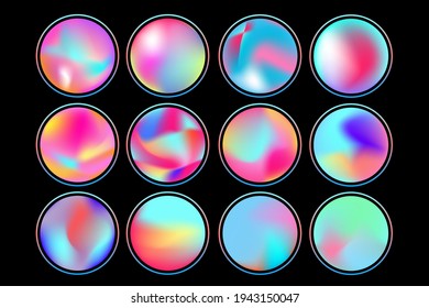 Abstract fluid liquid backgrounds, social media highlight covers. Vector stock illustration isolated on black background. 