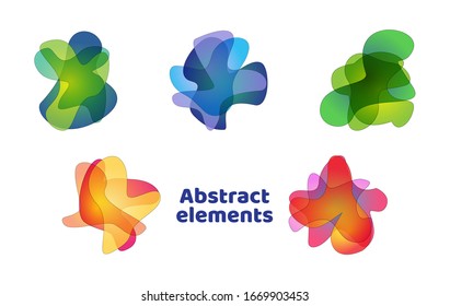 Abstract fluid liquid gradient element collection. Trendy isolated futuristic free form pattern. Digital banners with dynamic waves