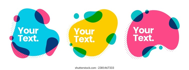 Abstract Fluid Liquid layered shapes set with risograph print effect. wavy edge shapes transparent objects, spots, splashes. Retro graphic design elements collection, trendy riso text background