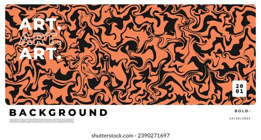 Abstract fluid marble background. Liquid orange and black backdrop design. Contemporary swirl abstract art for poster, banner, presentation, cover, leaflet, magazine, or catalog.