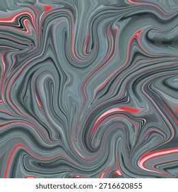 Abstractas movimiento fluido de mármol con ondas grises que fluyen y acentos rojos. Fondo de textura líquida orgánica para imágenes artísticas y modernas.