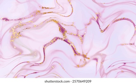 Abstract fluid marble stone background design with gold sequins.