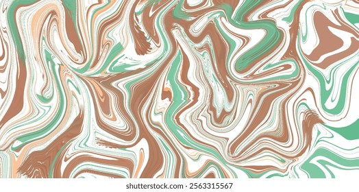 Abstract fluid marble texture showcasing a soft combination of earthy brown and mint green hues on a white background. This design exudes an organic, natural feel, perfect for projects