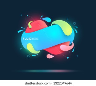 Abstract fluid and modern elements. Dynamical colored forms and line. Fluid colorful gradient organic shapes. Isolate on dark blue background. Vector illustration