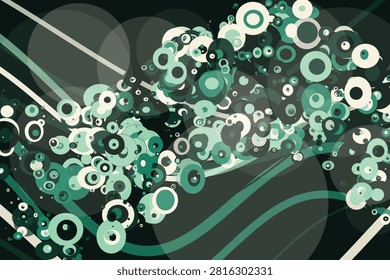 Abstract fluid motion with teal-green circular patterns and swirling lines pour circles
