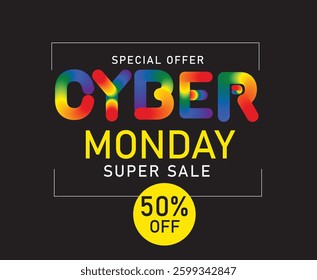  Abstract Fluid Multi colors Cyber Monday sale web banner design template with retro gradient holographic colors
