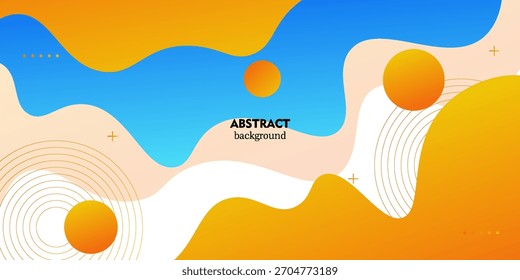 Abstraktes, flüssiges, orangefarbenes und blaues geometrisches Muster auf weißem Hintergrund. Trendy horizontale Banner-Design. EPS10-Vektor.