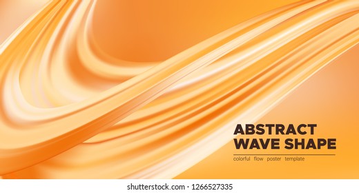 Abstract Fluid, Orange Liquid Shape Background. Brush or Ink Strokes Paint, Pastel Artwork. Movement of Wave Fluid with 3d Effect. Color Flow Poster or Wallpaper Template. Vector Gold Fluid Banner.