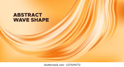 Abstract Fluid, Orange Liquid Shape Background. Brush or Ink Strokes Paint, Pastel Artwork. Movement of Wave Fluid with 3d Effect. Color Flow Poster or Wallpaper Template. Vector Gold Fluid Banner.