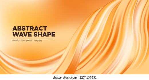 Abstract Fluid, Orange Liquid Shape Background. Brush or Ink Strokes Paint, Pastel Artwork. Movement of Wave Fluid with 3d Effect. Color Flow Poster or Wallpaper Template. Vector Gold Fluid Banner.