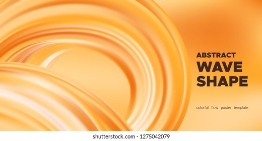 Abstract Fluid, Orange Liquid Shape Background. Brush or Ink Strokes Paint, Pastel Artwork. Movement of Wave Fluid with 3d Effect. Color Flow Poster or Wallpaper Template. Vector Gold Fluid Banner.