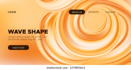 Abstract Fluid, Orange Liquid Shape Background. Brush or Ink Strokes Paint, Pastel Artwork. Movement of Wave Fluid with 3d Effect. Color Flow Poster or Wallpaper Template. Vector Gold Fluid Banner.