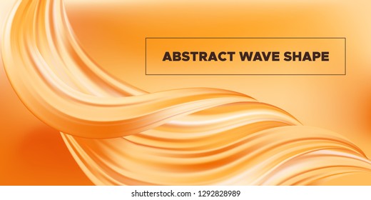 Abstract Fluid, Orange Liquid Shape Background. Brush or Ink Strokes Paint, Pastel Artwork. Movement of Wave Fluid with 3d Effect. Color Flow Poster or Wallpaper Template. Vector Gold Fluid Banner.