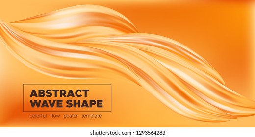 Abstract Fluid, Orange Liquid Shape Background. Brush or Ink Strokes Paint, Pastel Artwork. Movement of Wave Fluid with 3d Effect. Color Flow Poster or Wallpaper Template. Vector Gold Fluid Banner.