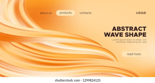 Abstract Fluid, Orange Liquid Shape Background. Brush or Ink Strokes Paint, Pastel Artwork. Movement of Wave Fluid with 3d Effect. Color Flow Poster or Wallpaper Template. Vector Gold Fluid Banner.