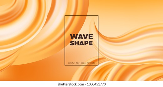 Abstract Fluid, Orange Liquid Shape Background. Brush or Ink Strokes Paint, Pastel Artwork. Movement of Wave Fluid with 3d Effect. Color Flow Poster or Wallpaper Template. Vector Gold Fluid Banner.