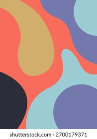 Abstract Fluid Organic Shapes Vector. Retro Bohemian Blob Composition in Bold Coral, Purple and Earth Tones
