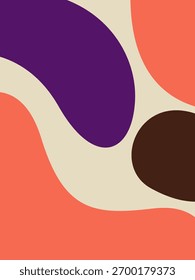 Abstract Fluid Organic Shapes Vector. Retro Bohemian Blob Composition in Bold Coral, Purple and Earth Tones