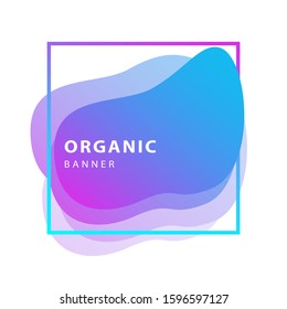 Abstract fluid overlaid shapes with frame. Flowing liquid elements, neon gradient colors, flux lines. Template for posters, flyers, banners. Vector illustration