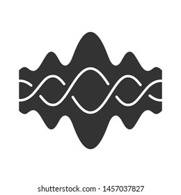 Abstract fluid overlapping waves glyph icon. Silhouette symbol. Music, melody rhythm. Digital soundwave, flowing waveform. Sound volume, equalizer curve. Negative space. Vector isolated illustration