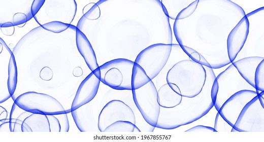 Abstract fluid painted background with blue bubbles. Alcohol ink or watercolor art. Editable vector texture backdrop 