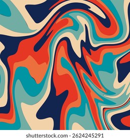 an abstract, fluid pattern with a strong retro feel, reminiscent of psychedelic art from the 1960s or 1970s.