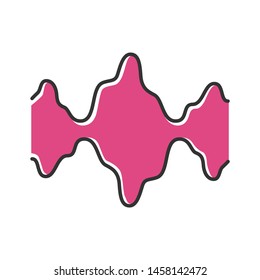 Abstract fluid pink waveforms color icon. Music rhythm, digital soundwave, frequency curves. Asymmetrical wavy lines. Audio, sound flowing waves, shapes. Isolated vector illustration
