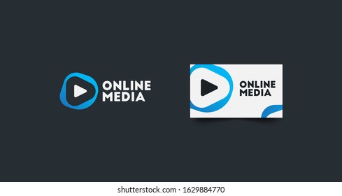 Abstract fluid play button multimedia studio logo and business card branding vector template