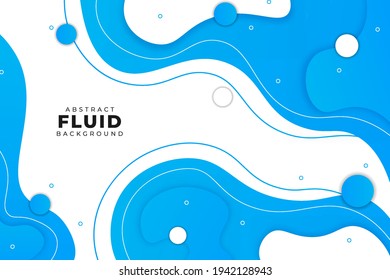 Abstract Fluid Shape Blue and White Background with Bubbles